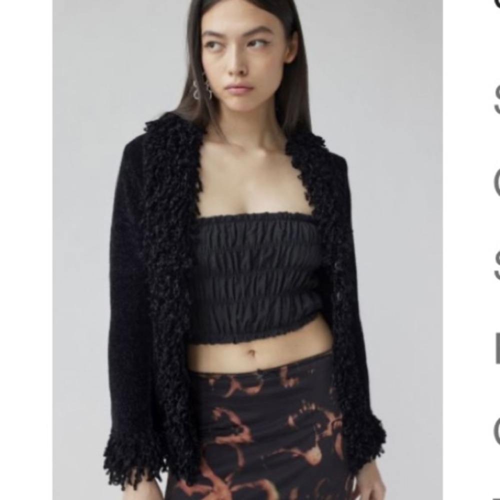 XS Urban Outfitters Soule Fringe trim Cardigan. Gorgeous black, soft chenille.